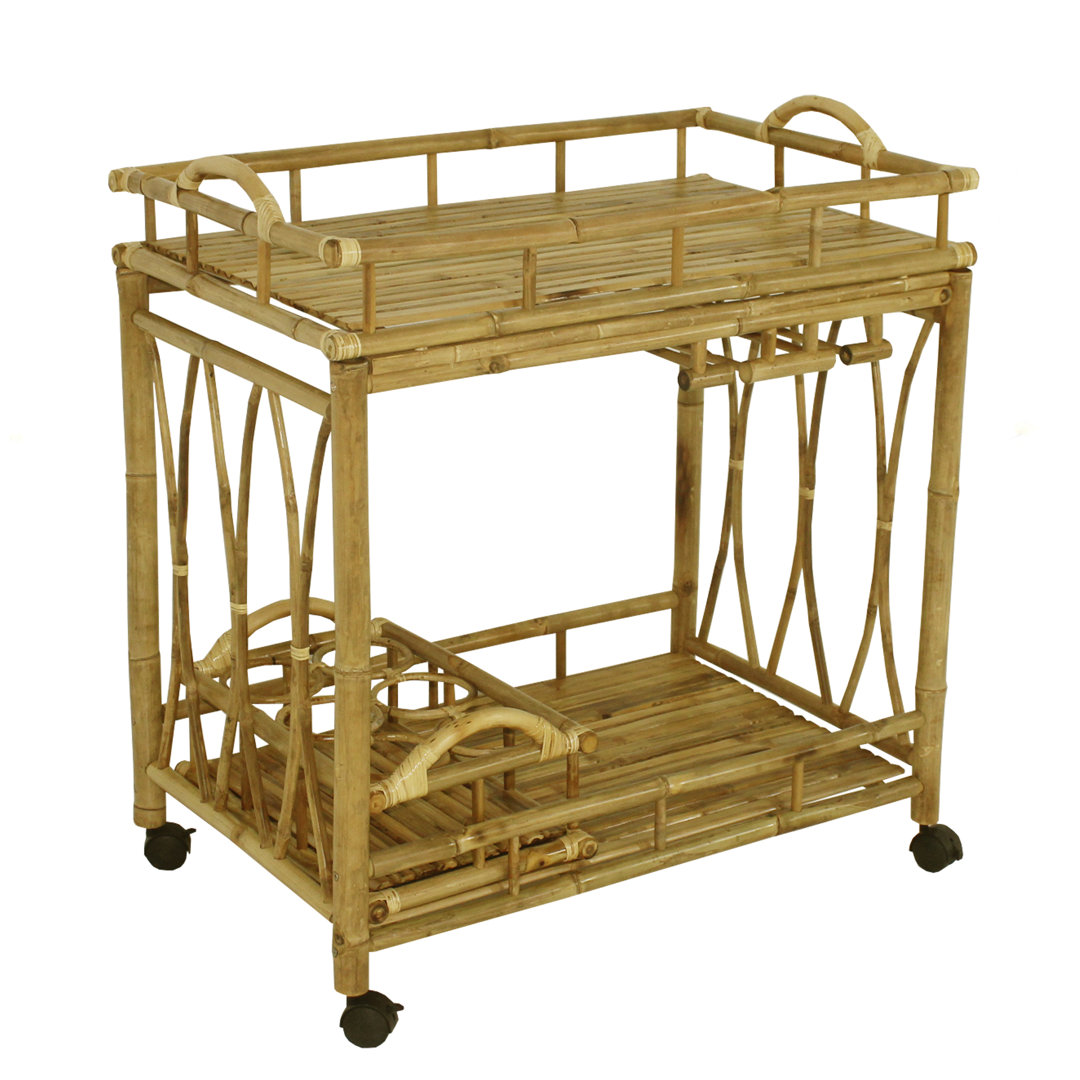 Alesandra Bamboo Rolling Wine Buffet Serving Bar Cart